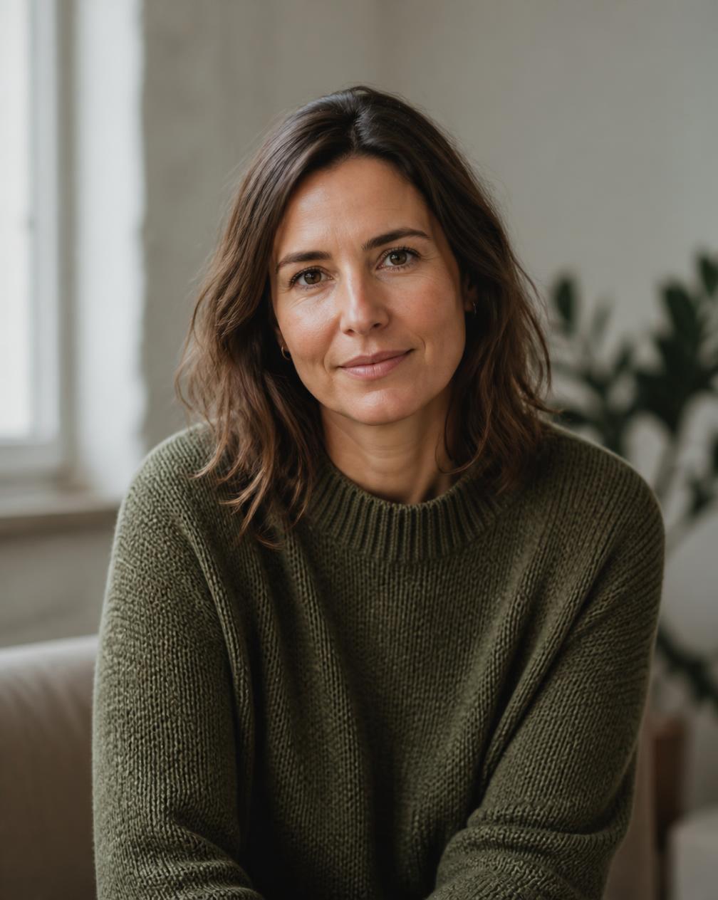 Dana Reyes, LCSW, seated in her Asheville therapy office